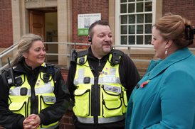 Commissioner Henry with two of the Safer Streets funded WISE wardens