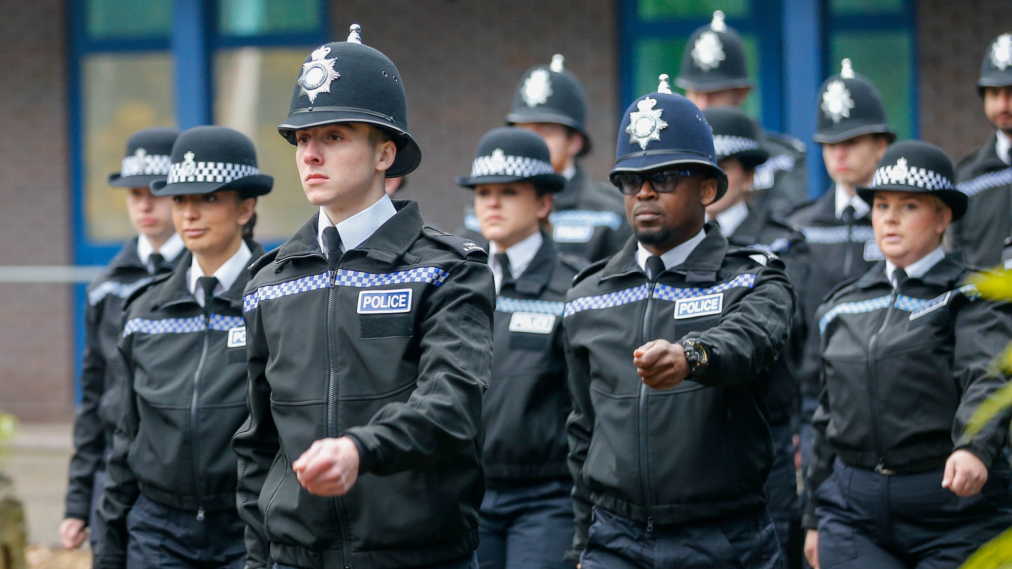 Police officers marching