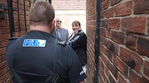 Seargent Rob Harrison demonstrates lock to PCC Caroline Henry and Councillor Paul Taylor