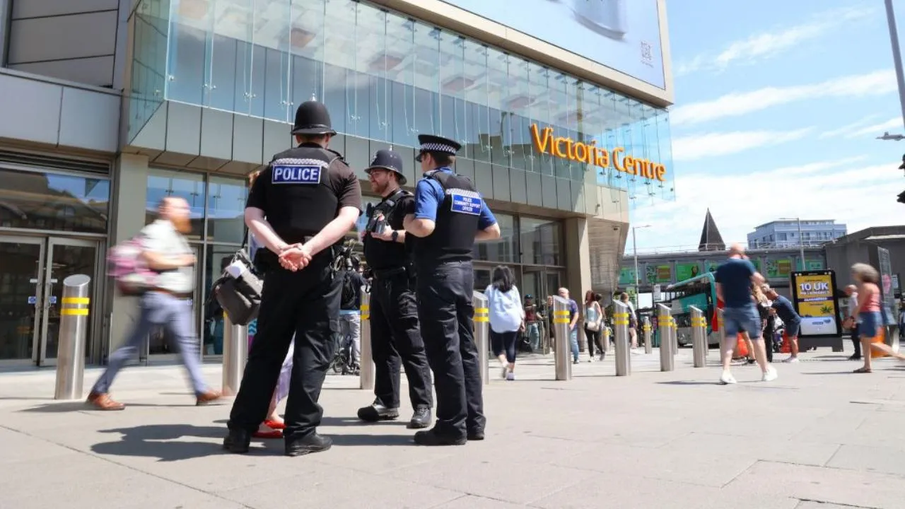 Nottinghamshire Police officers outside Victoria Centre