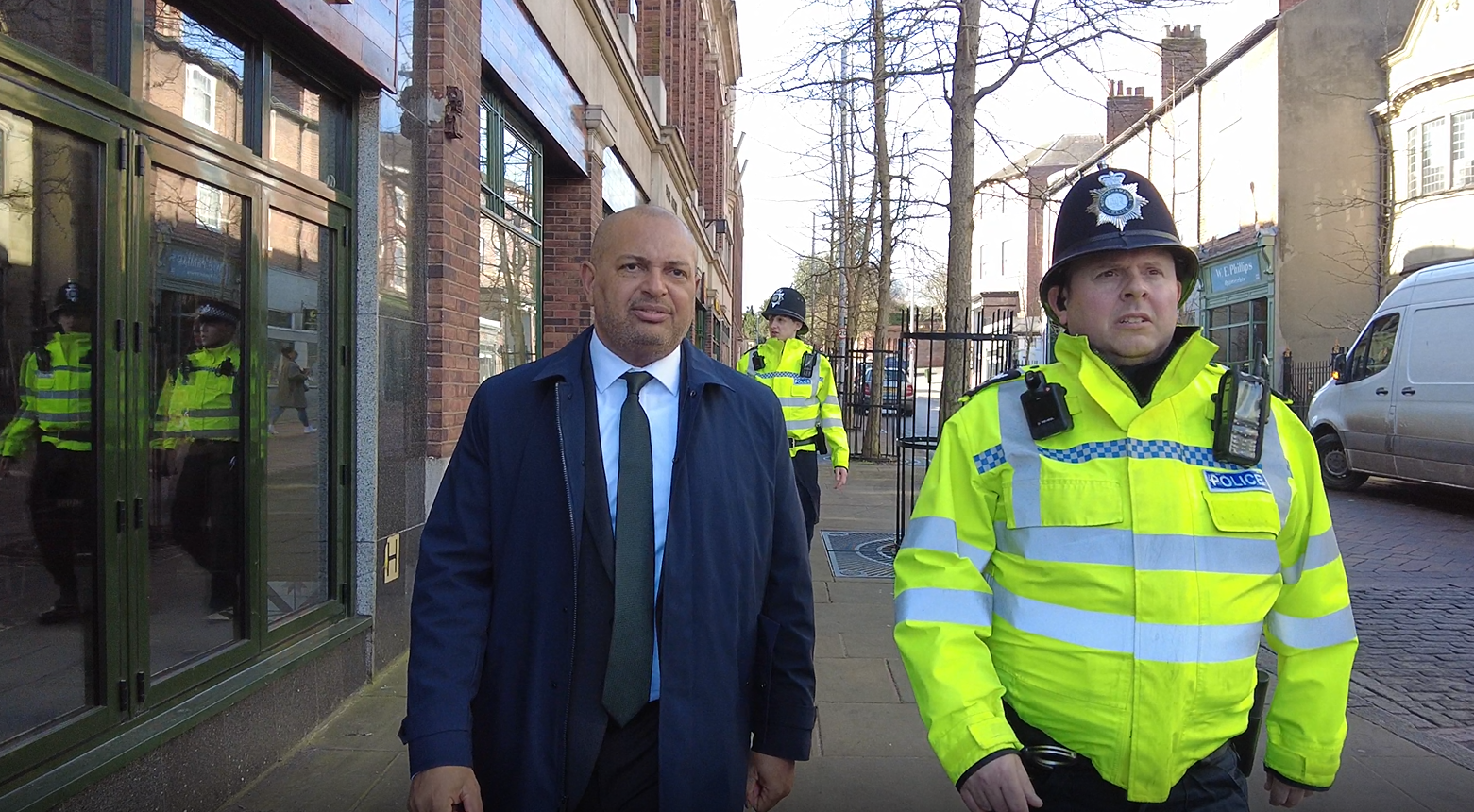 PCC Gary Godden on patrol with neighbourhood police officers in the city.