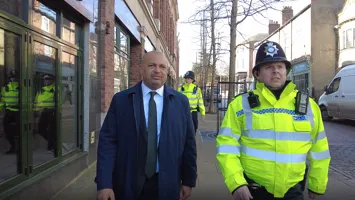PCC Gary Godden on patrol with neighbourhood police officers in the city.