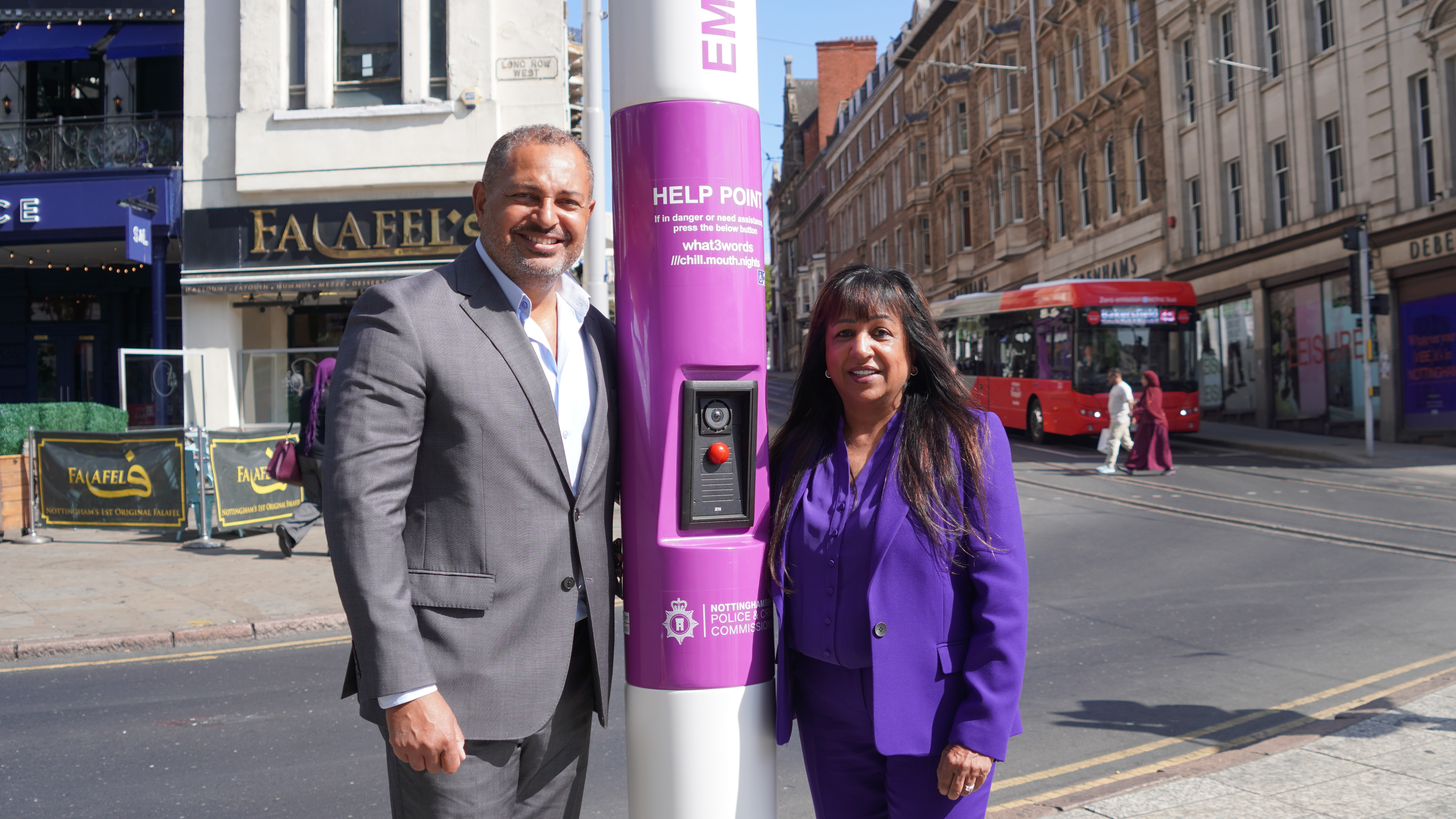 PCC Godden and Deputy PCC Kandola next to the Angel Row Help Point