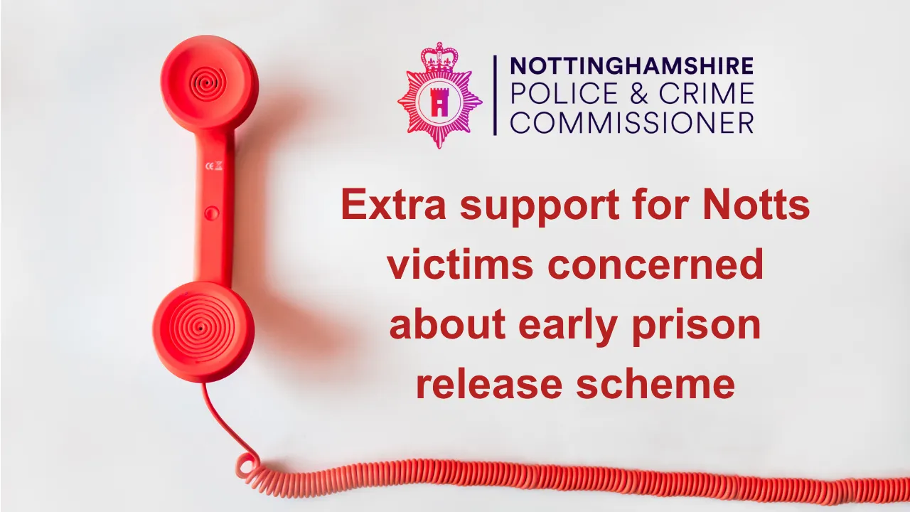 Graphic showing a telephone and the words extra support for Notts victims concerned about early prison release scheme
