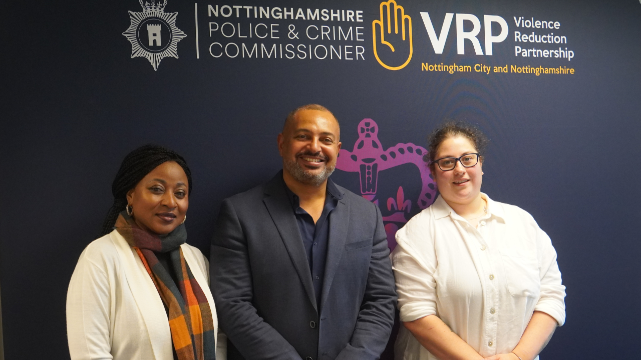 From left: Adey Adetoro, with PCC Gary Godden and Restorative Nottinghamshire practitioner Aisha Edwards. A photo of Adey Adetoro, with PCC Gary Godden and Restorative Nottinghamshire practitioner Aisha Edwards.
