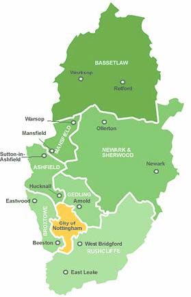 A map of Nottinghamshire