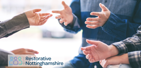 Generic image of three people having a conversation, to illustrate the Restorative Nottinghamshire service.