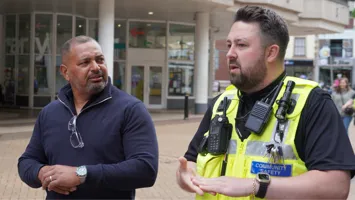 PCC Gary Godden with a Community Safety Officer in Mansfield.