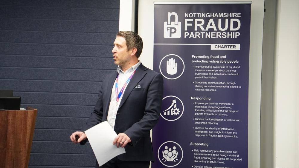 Tristan Prince, of Experian, gives a presentation to partnership members.